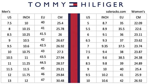 tommy hilfiger slides size chart